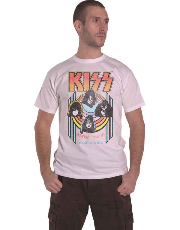 KISS T Shirt Alive World Wide 96 Band Logo Official Mens White