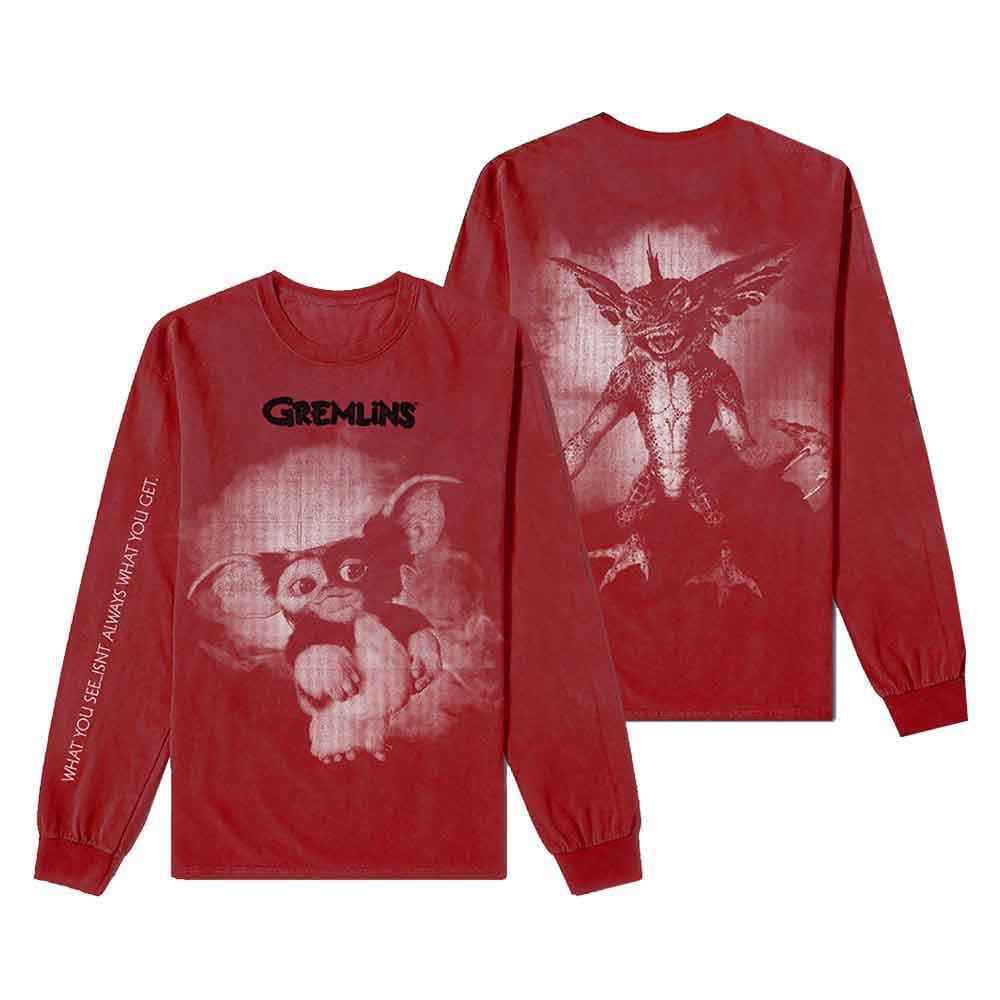 Warner Bros T Shirt Gremlins Graphic Official Mens Red Long Sleeve