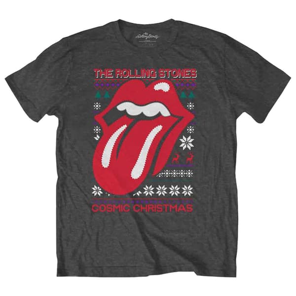 The Rolling Stones T Shirt Cosmic Christmas Band Logo Official Charcoal Grey