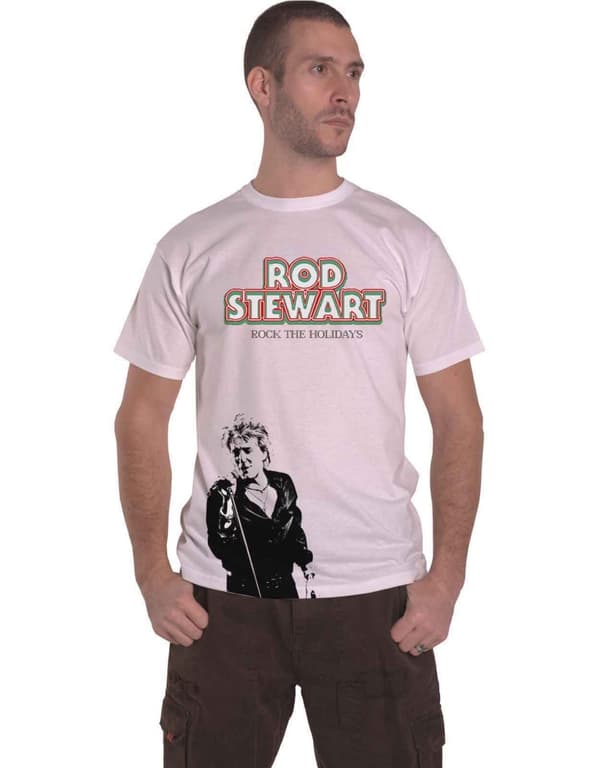 Rod Stewart T Shirt Rock The Holidays Logo Official White