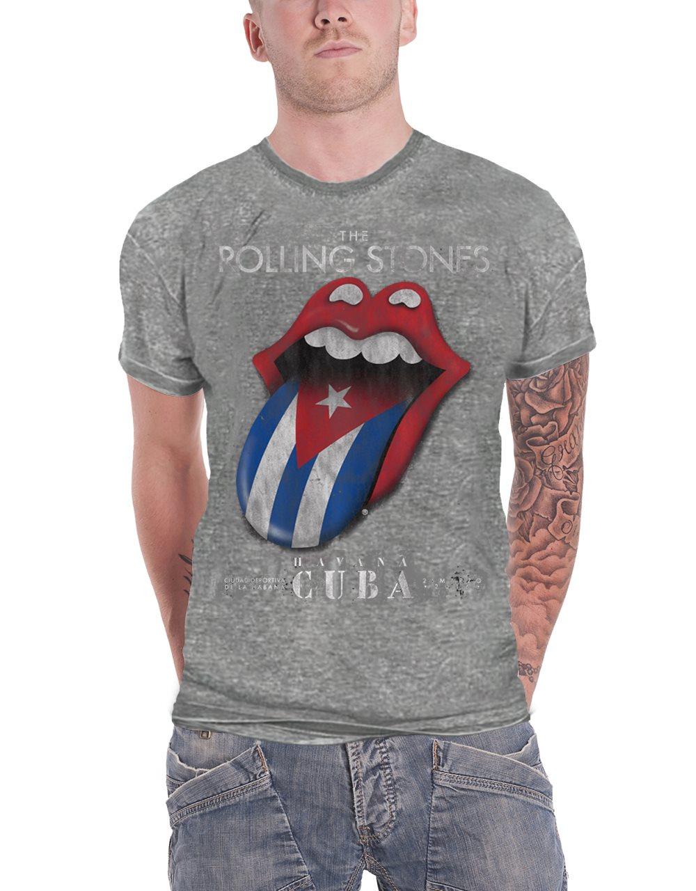 The Rolling Stones T Shirt Havana Cuba Tongue Logo Official Mens Grey Burn Out