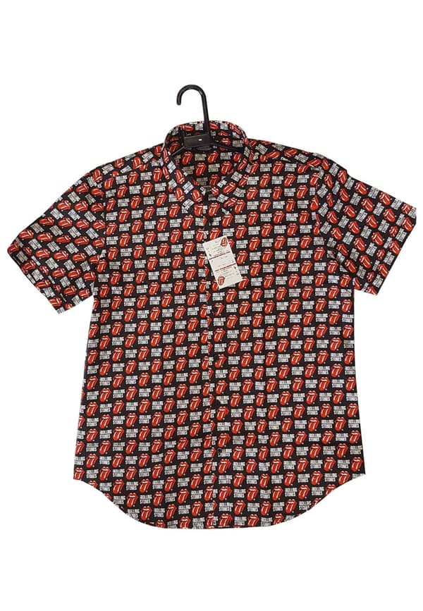 The Rolling Stones Casual Shirt Tongue and Logo All over Print Official Black