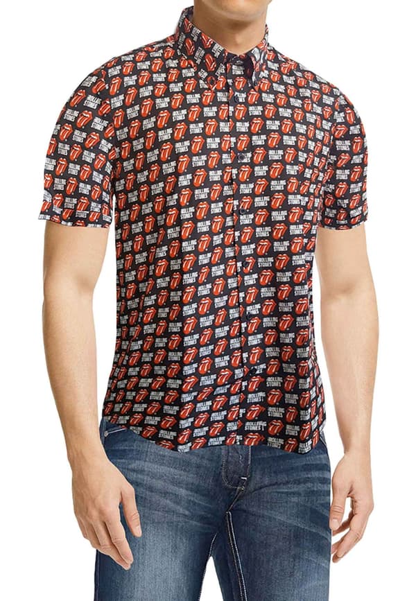 The Rolling Stones Casual Shirt Tongue and Logo All over Print Official Black Black S