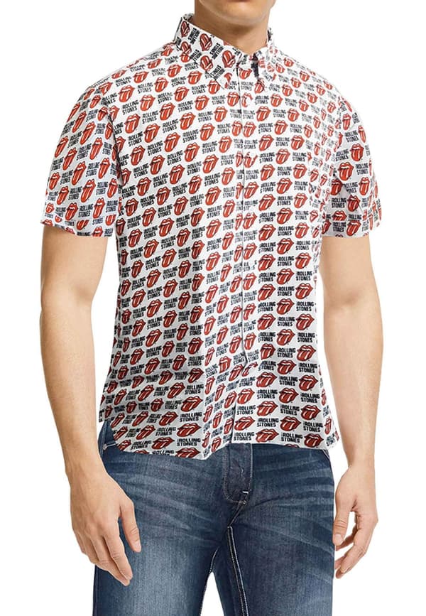 The Rolling Stones Casual Shirt Tongue and Logo All over Print Official Mens