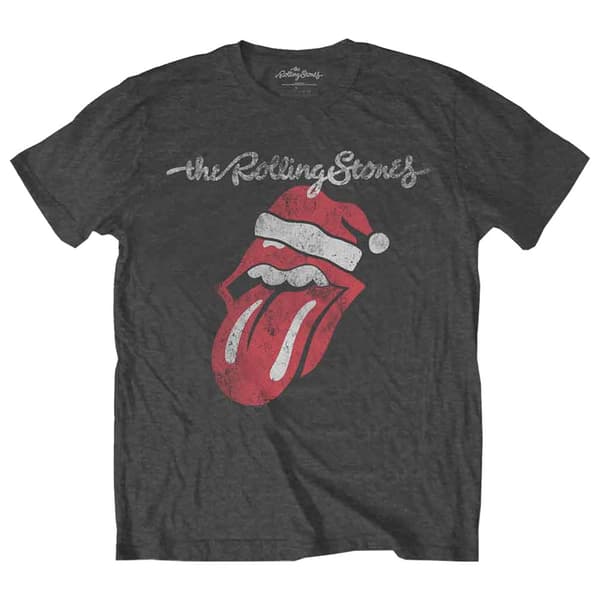 The Rolling Stones T Shirt Santa Lick Logo Official Charcoal Grey