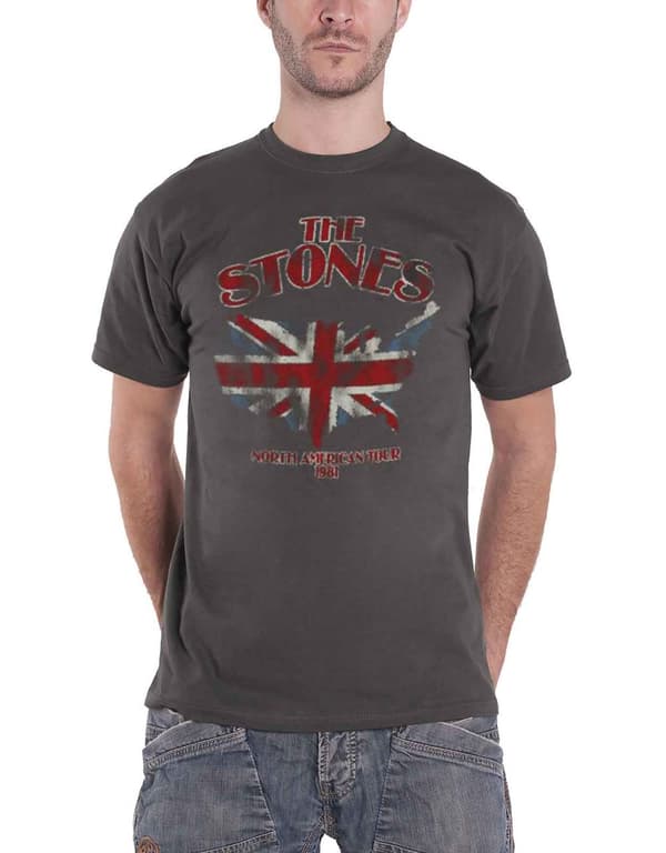 Official The Rolling Stones T Shirt North American Tour 1981 Logo Mens Grey Black S