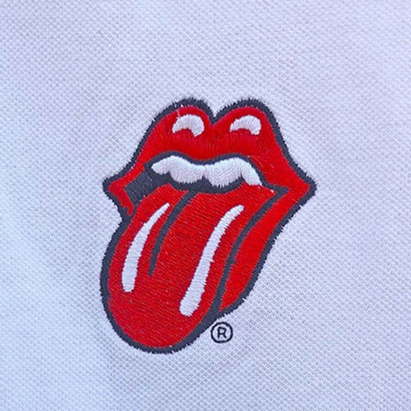 The Rolling Stones Polo Shirt Classic Tongue Band Logo Official Mens White