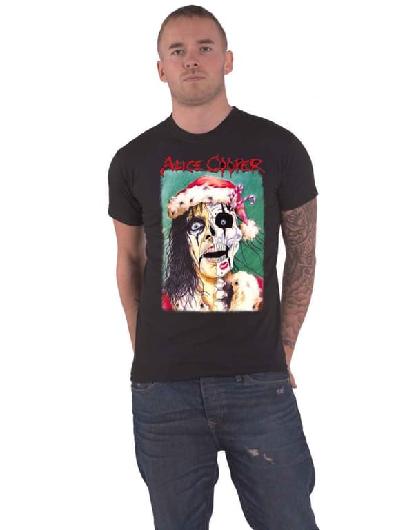 Alice Cooper T Shirt Xmas Card Logo Official Mens Black