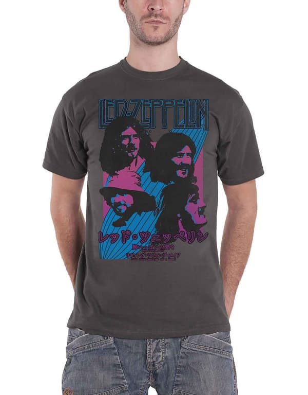 Led Zeppelin T Shirt Japanese Blimp Band Logo Official Mens Charcoal Grey