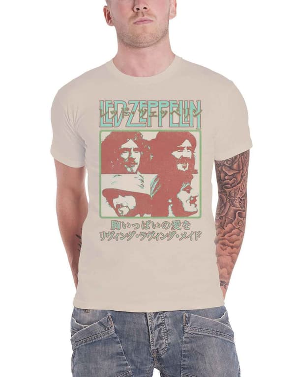 Led Zeppelin T Shirt Japanese Poster Band Logo Official Mens Natural