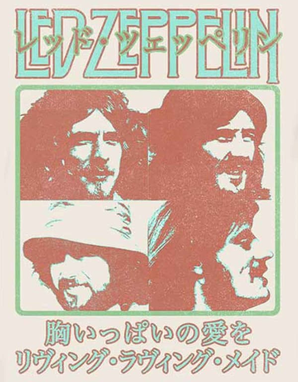 Led Zeppelin T Shirt Japanese Poster Band Logo Official Mens Natural