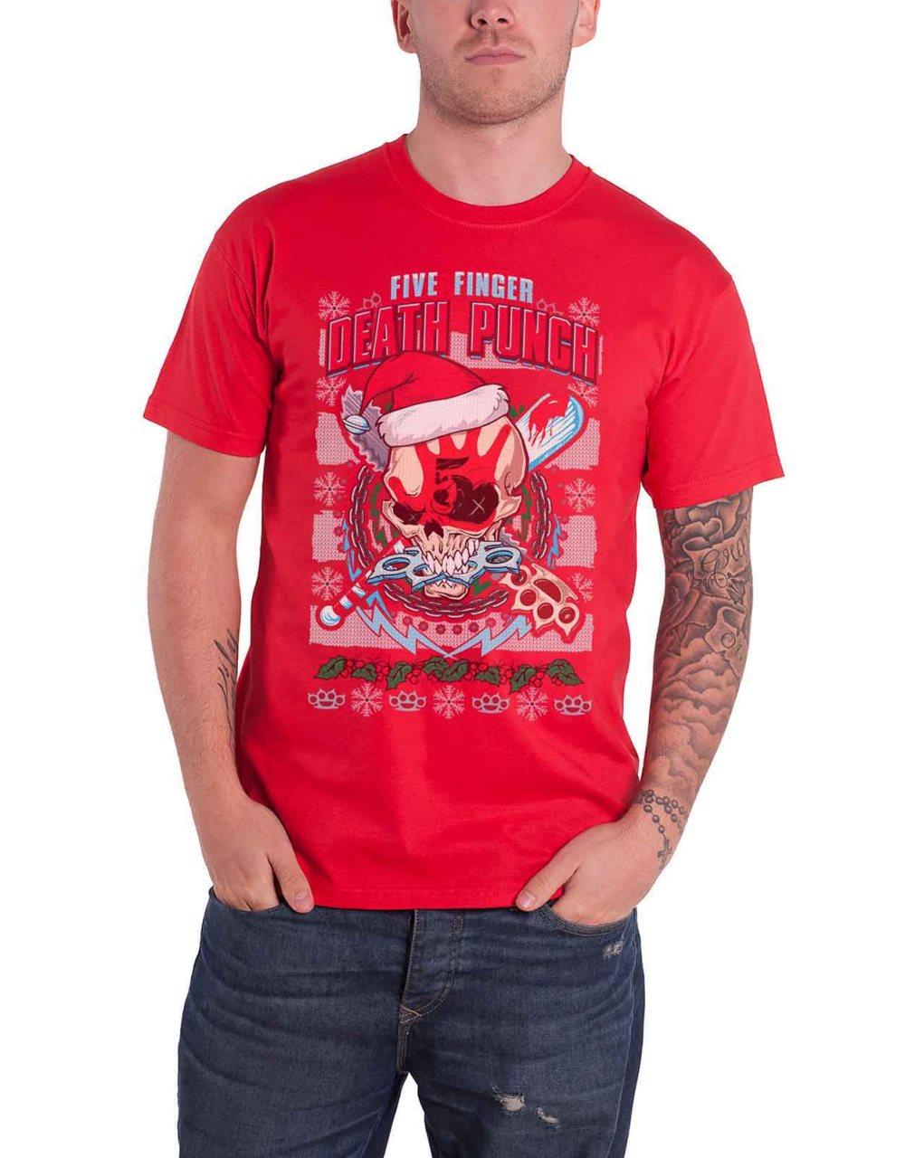 Five Finger Death Punch T Shirt Zombie Kill Xmas Band Logo Official Mens Red