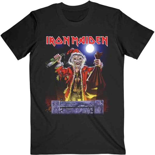 Iron Maiden T Shirt No Prayer For Christmas Band Logo Official Mens Black