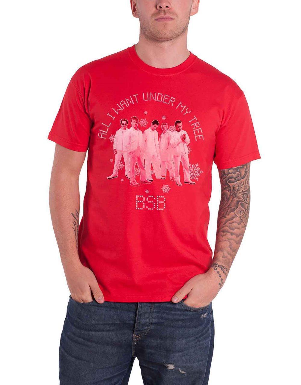 Backstreet Boys T Shirt All I Want Xmas Band Logo Official Mens Red