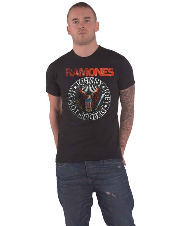 Ramones T Shirt Vintage Eagle Seal Band Logo Official Mens Black