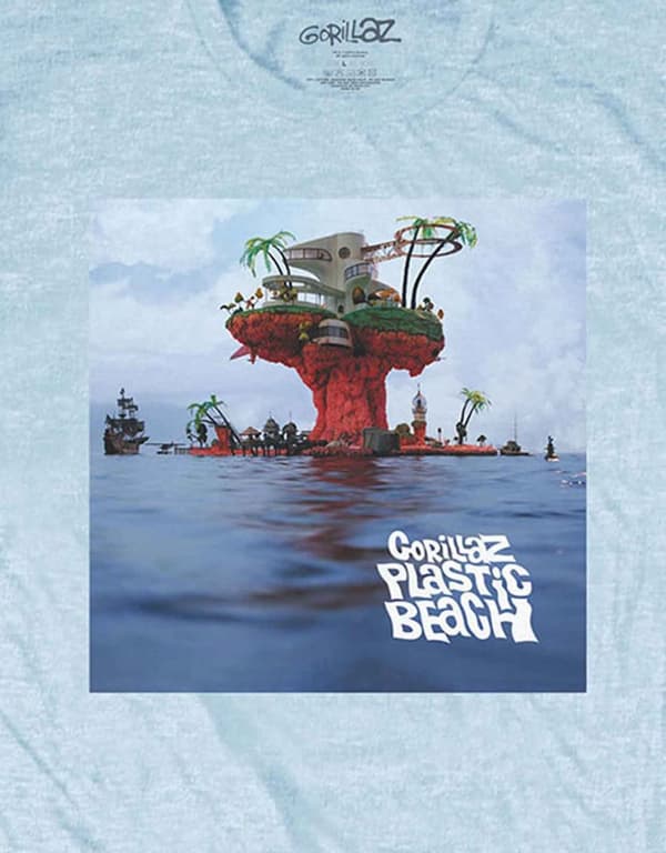 Gorillaz T Shirt Plastic Beach Band Logo Official Mens Light Blue