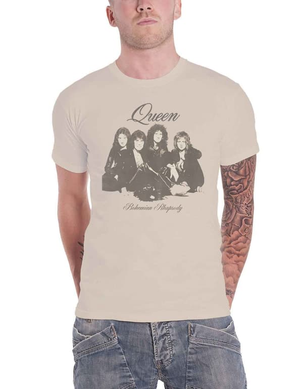 Queen T Shirt Bohemian Rhapsody Portrait Band Logo Official Natural