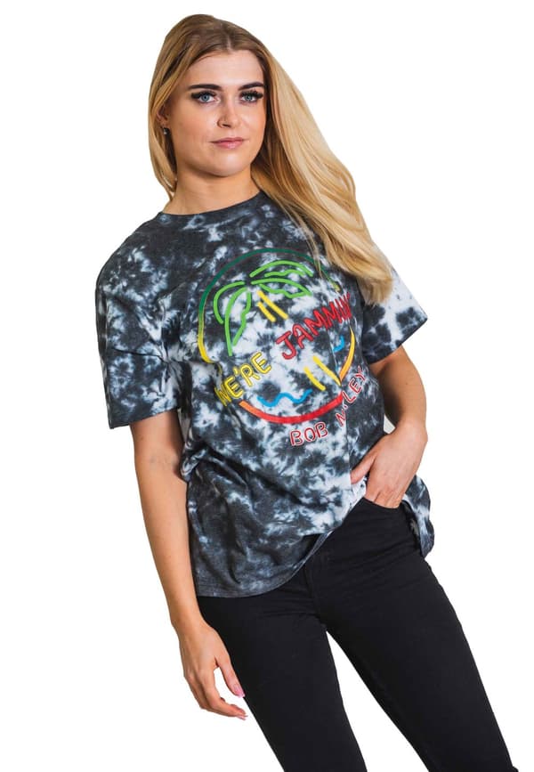 Bob Marley T Shirt Were Jammin Neon Sign Official Dip Dye on White Unisex