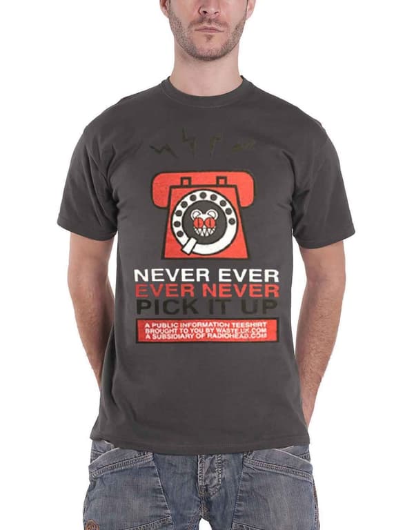 Radiohead T Shirt Never Pick It Up Band Logo Official Mens Charcoal Grey