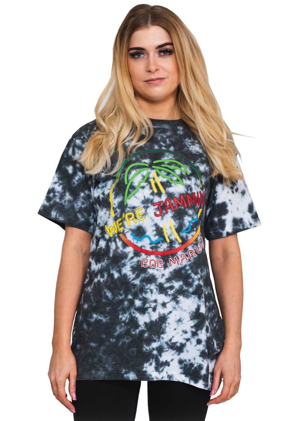Bob Marley T Shirt Were Jammin Neon Sign Official Dip Dye on White Unisex White XL