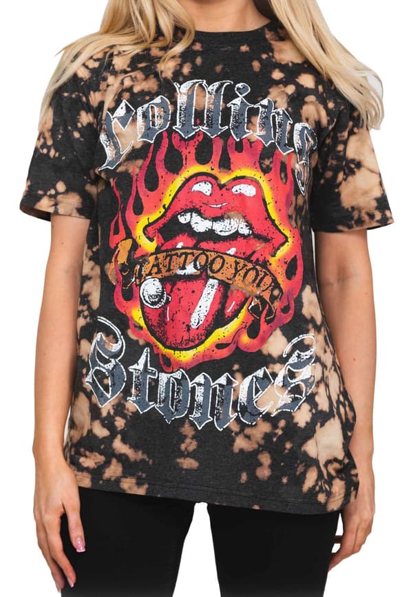 The Rolling Stones T Shirt Tattoo Flames Logo Official Dip Dye Grey Unisex