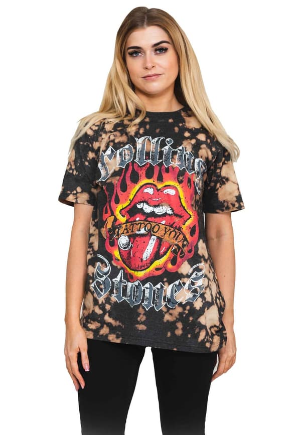 The Rolling Stones T Shirt Tattoo Flames Logo Official Dip Dye Grey Unisex Grey M
