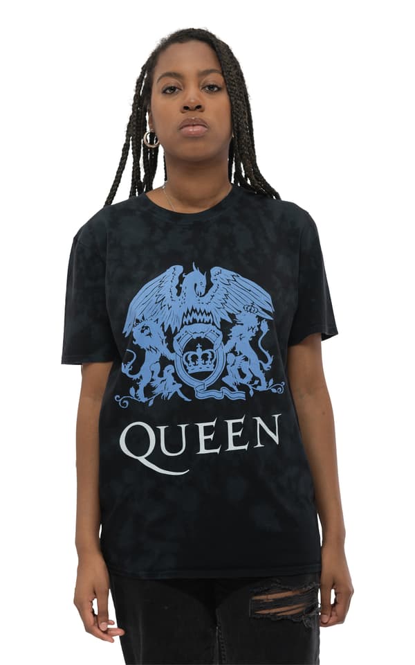 Queen T Shirt Blue Classic Crest Logo Official Dip Dye on Black Unisex