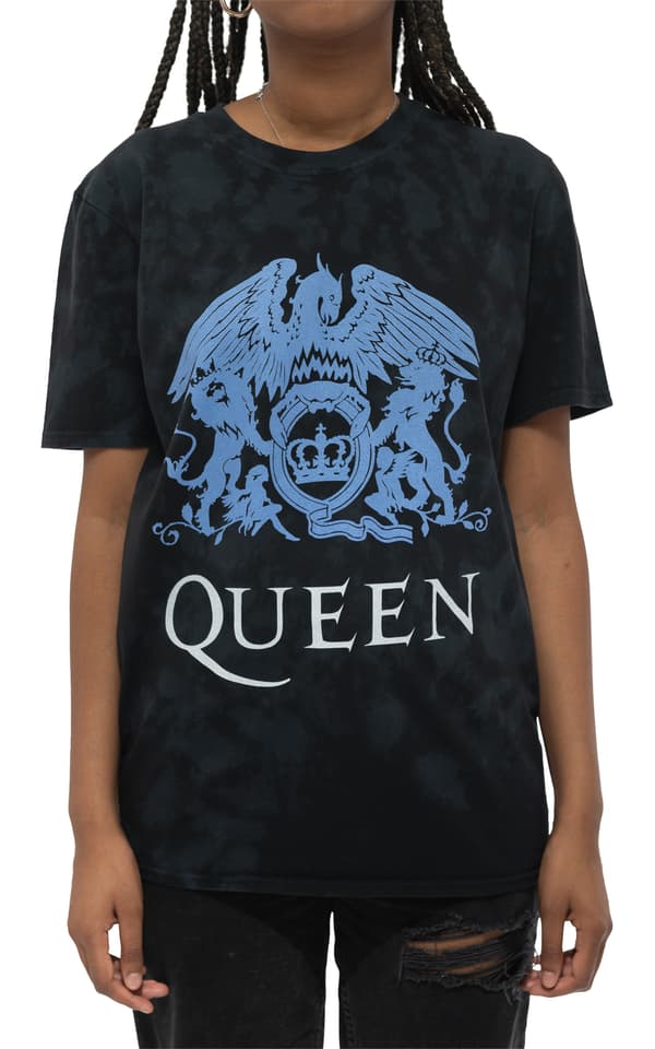 Queen T Shirt Blue Classic Crest Logo Official Dip Dye on Black Unisex