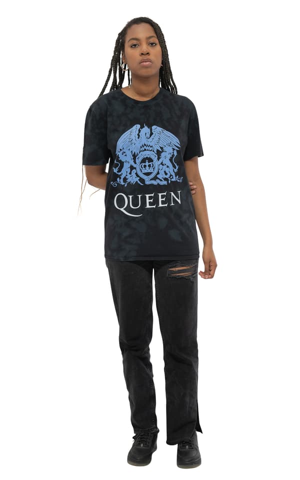 Queen T Shirt Blue Classic Crest Logo Official Dip Dye on Black Unisex