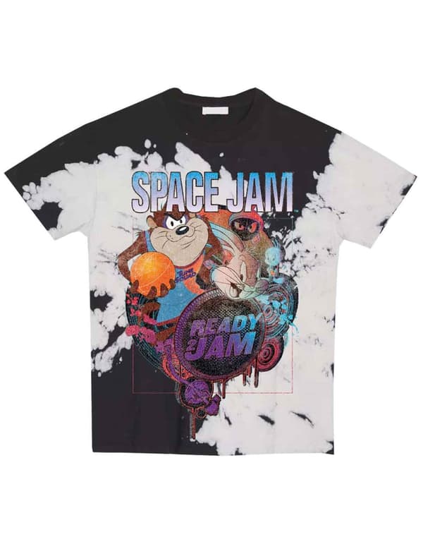 Space Jam T Shirt Ready 2 Jam Logo Official Unisex Black & White Unisex Dip Dye