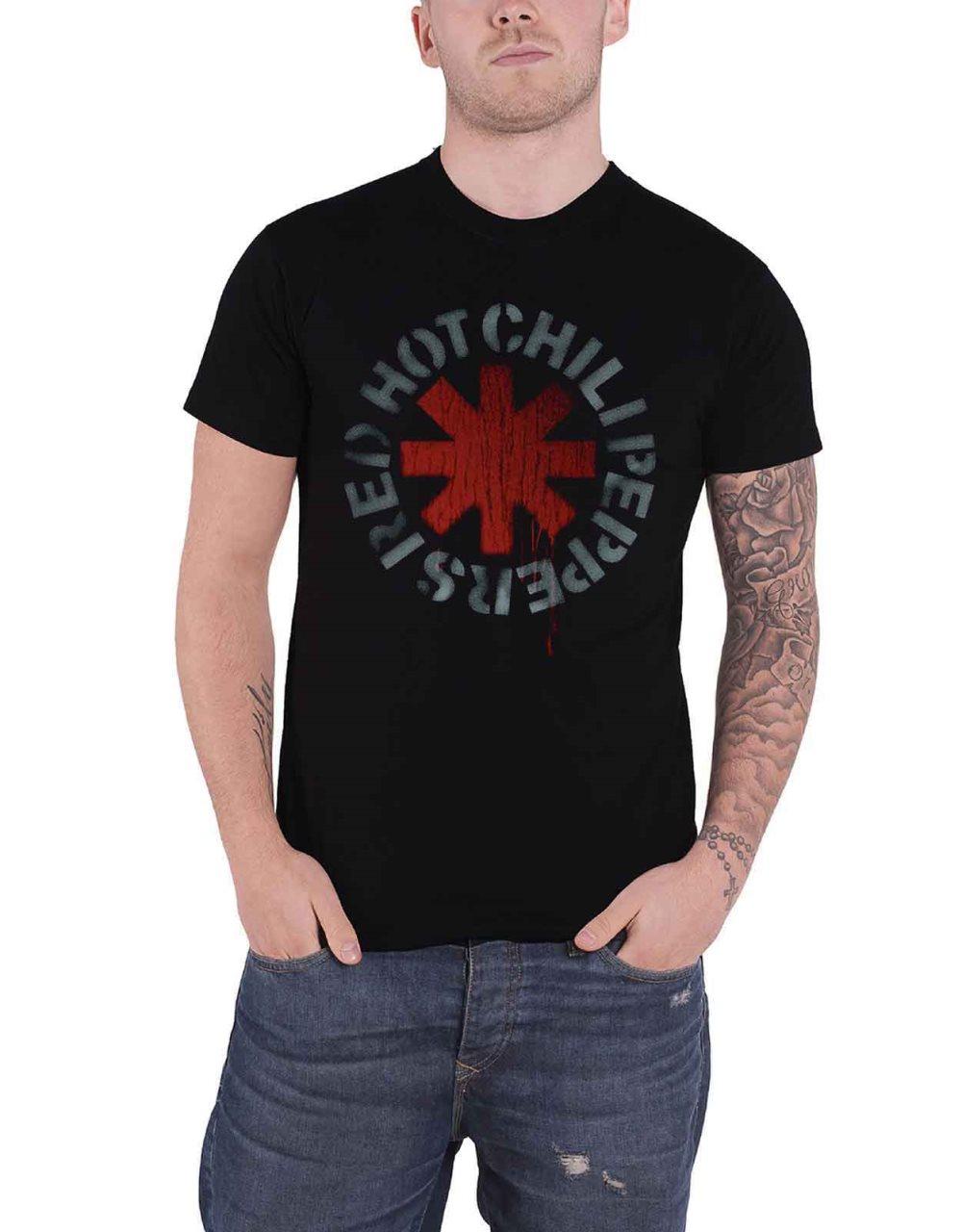 Red Hot Chili Peppers T Shirt Stencil Band Logo Official Mens Black