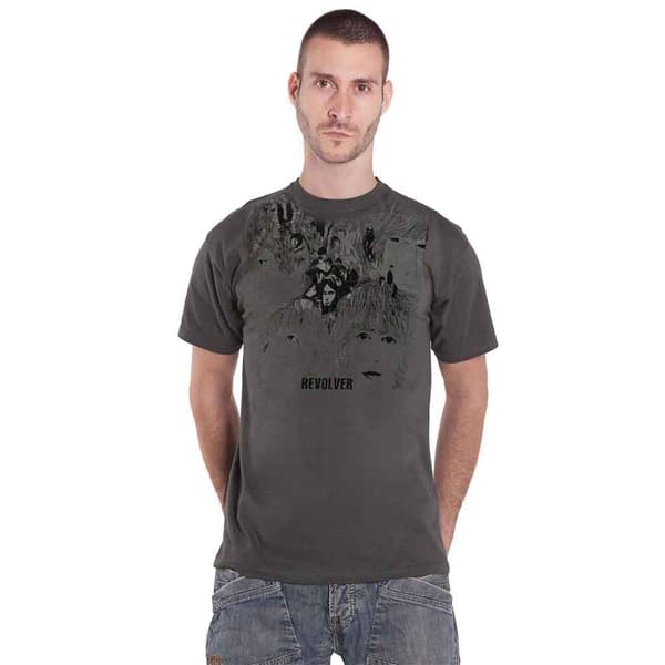 The Beatles T Shirt Revolver jumbo print band logo Official Mens Grey