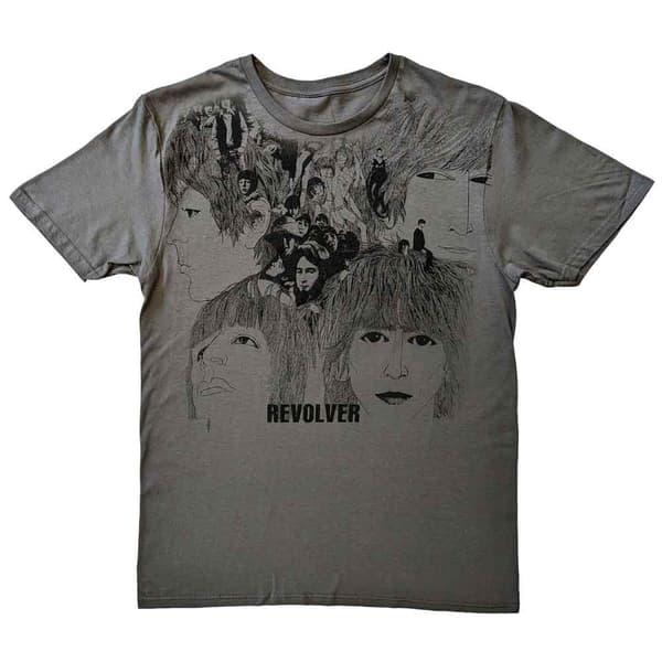 The Beatles T Shirt Revolver jumbo print band logo Official Mens Grey