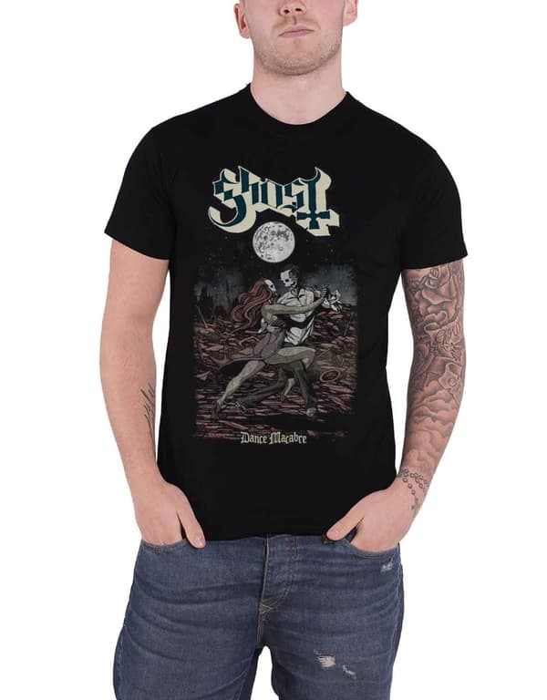 Ghost T Shirt Dance Macabre Moonlight Band Logo Official Mens Black Black L