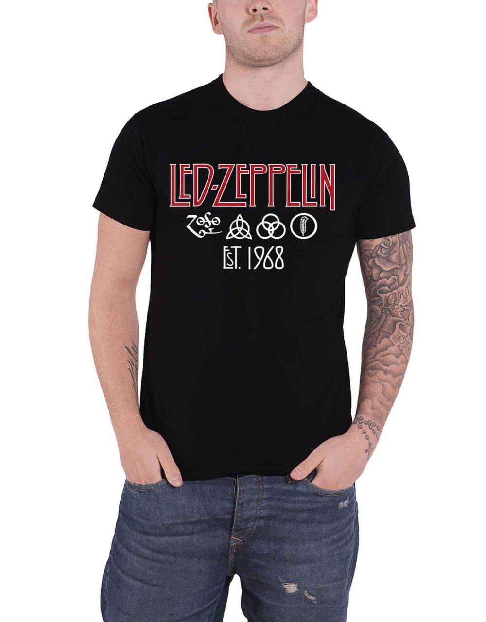Led Zeppelin T Shirt Symbols Est 1968 Band Logo Official Mens Black S