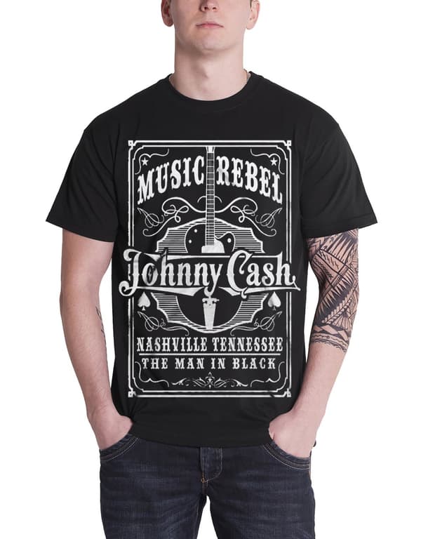 Johnny Cash T Shirt Music Rebel man in Black logo Official Mens Black