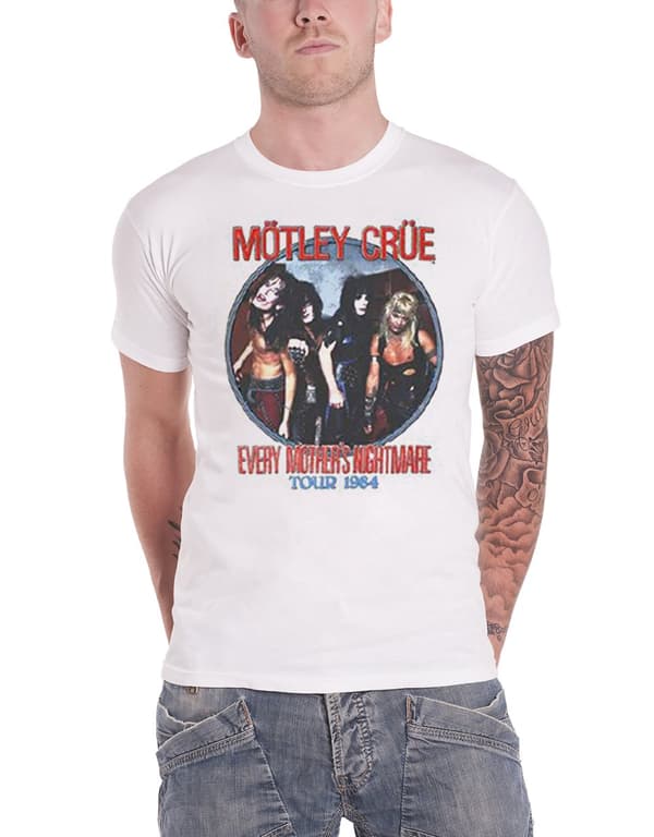Motley Crue T Shirt Every Mothers Nightmare Tour 1984 Official Mens White