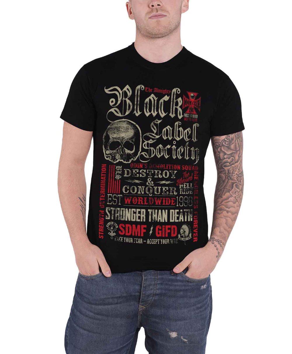 Black Label Society Mens T Shirt Black Destroy & Conquer band logo Official
