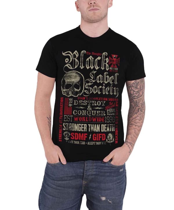 Black Label Society Mens T Shirt Black Destroy & Conquer band logo Official