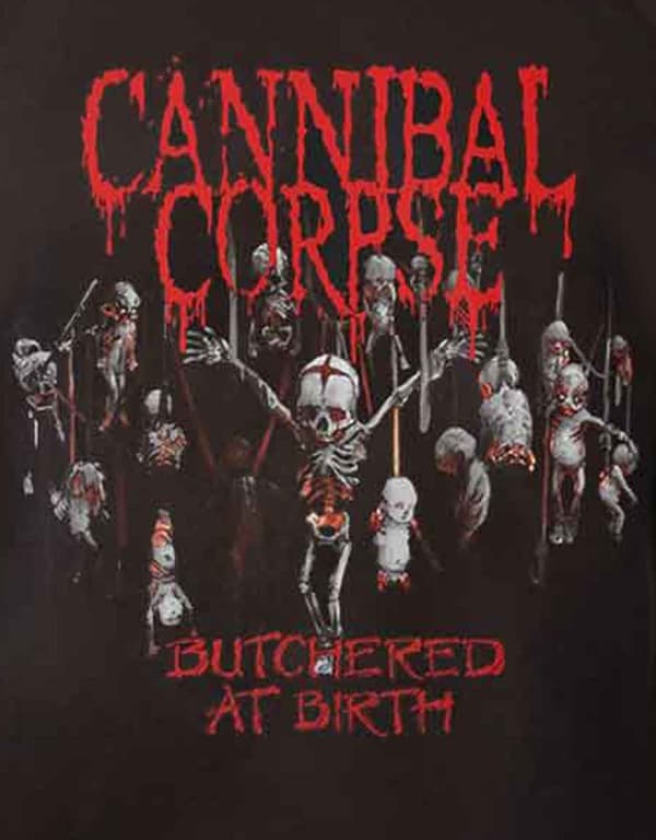 Cannibal Corpse T Shirt Butchered At Birth Baby Official Mens Black Long Sleeve
