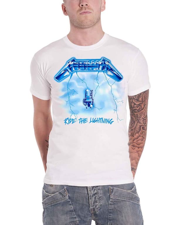Metallica T Shirt Ride The Lightning Band Logo Official Mens White M