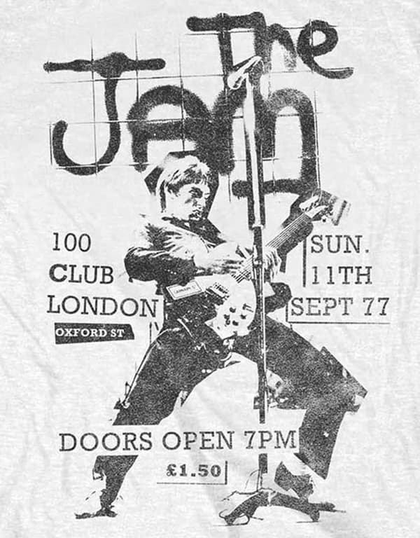 The Jam T Shirt Live 100 Club 1977 Flyer Official Mens White