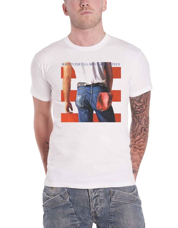 Bruce Springsteen T Shirt Born In The USA  Album Cover Logo Official Mens White White XL