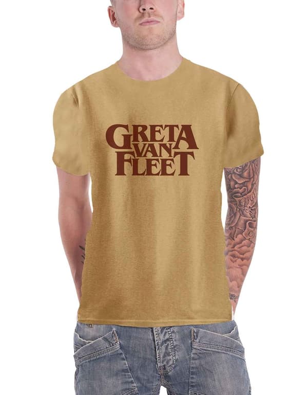 Greta Van Fleet T Shirt Band Logo Official Mens Old Gold