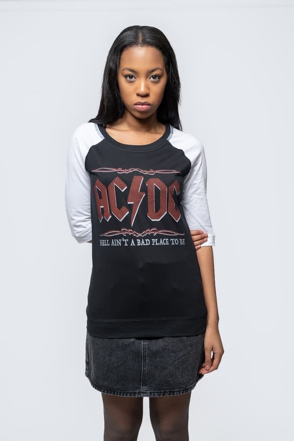 AC/DC T Shirt Hell Aint A Bad Place Official Black Raglan 3/4 Sleeve Womens