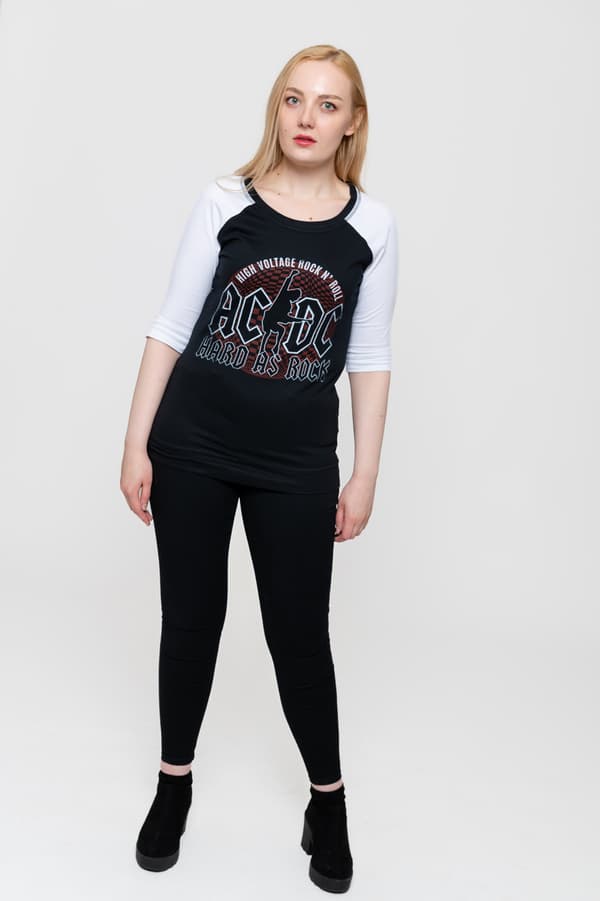AC/DC T Shirt Hard As Rock Band Logo Official Black Raglan 3/4 Sleeve Womens