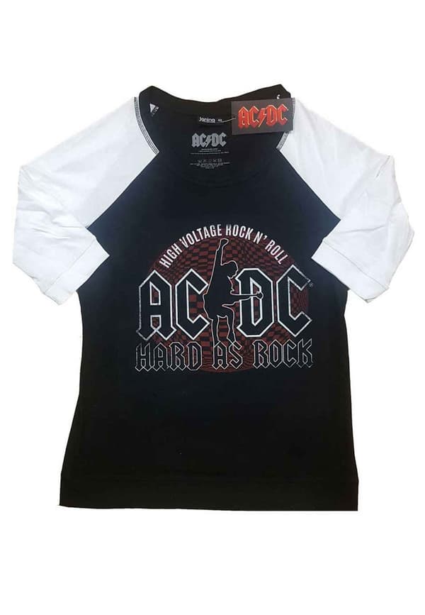 AC/DC T Shirt Hard As Rock Band Logo Official Black Raglan 3/4 Sleeve Womens