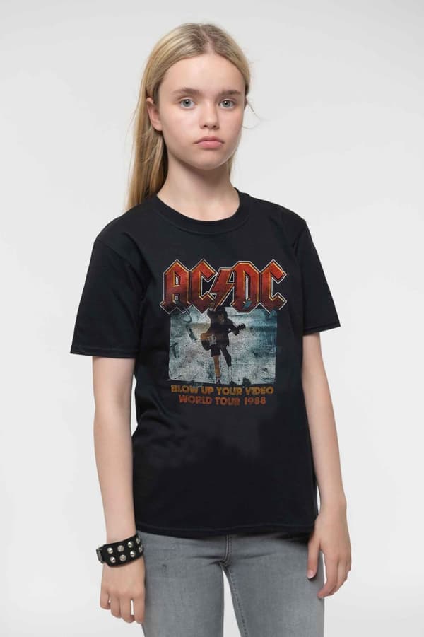AC/DC Kids T Shirt Blow Up Your Video Band Logo Official Black Ages 1-14 yrs