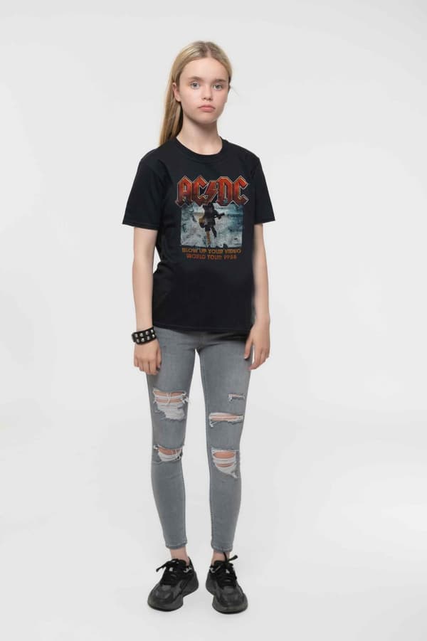 AC/DC Kids T Shirt Blow Up Your Video Band Logo Official Black Ages 1-14 yrs