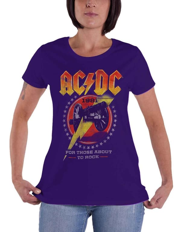 AC/DC T Shirt For Those About To Rock 81 Official Womens Skinny Fit Purple